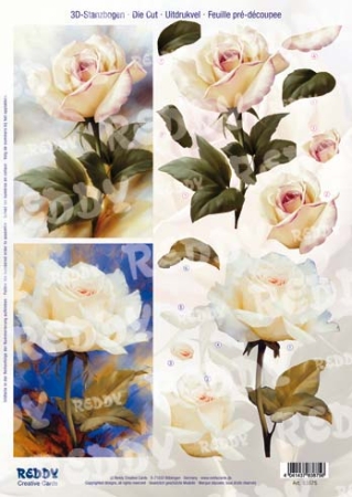 3D Stanzbogenset Blumen, Rosen creme und creme-rosé