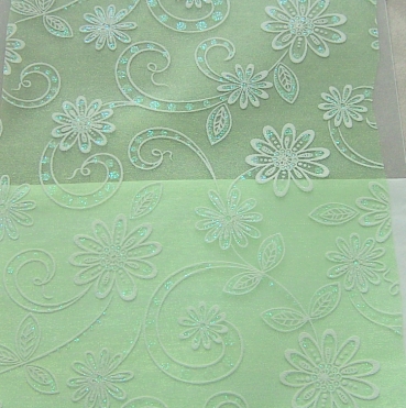 CREApop Deko-Stoff Glitzerblumen hellgrün pro Meter 29 cm breit