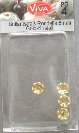 VIVA Brillantstrass Rondelle 8 mm Gold Kristall 4 Stück