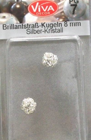 VIVA Brillantstrass Kugeln 8 mm Silber Kristall 2 Stück