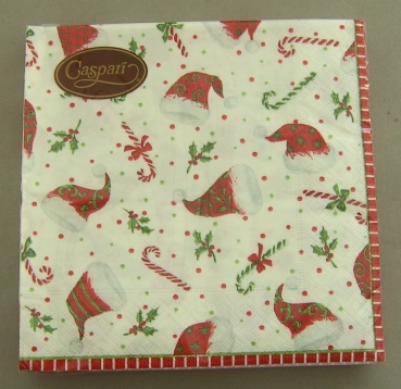 Caspari Lunch Serviette pro Stück Santa's Hats pearl