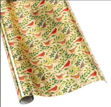 Caspari Geschenkpapierrolle Songbirds and Holly gold