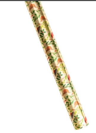 Preview: Caspari Geschenkpapierrolle Songbirds and Holly gold