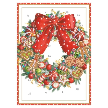 Caspari Adventskalender Karte Candy Wreath
