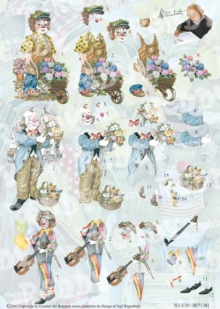 3D Stanzbogen Clown mit Blumen, Geige