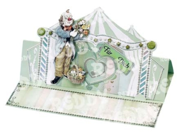 Preview: 3D Stanzbogen Clown mit Blumen, Geige