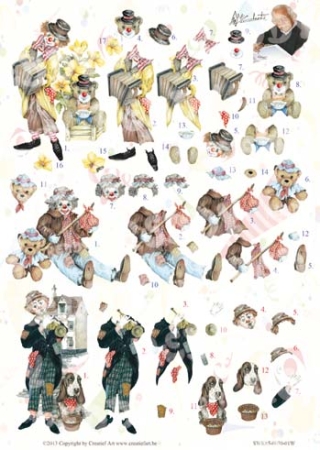 3D Stanzbogen Clown mit Ziehharmonika, Trompete