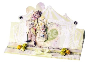 Preview: 3D Stanzbogen Clown mit Ziehharmonika, Trompete