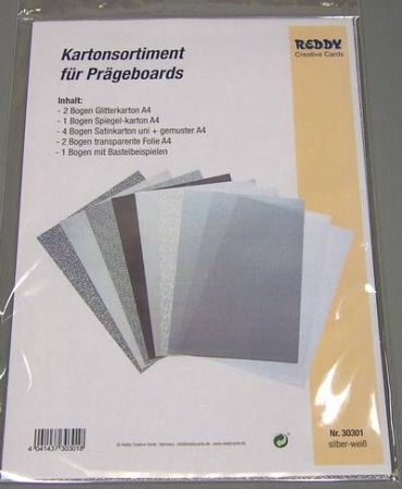 Kartonsortiment für Prägeboards silber weiss