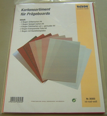 Kartonsortiment für Prägeboards rot rosé weiss