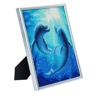 Preview: Crystal Art Kristallkunst Bilderrahmen mit silberfarbigem Rahmen CAM-12 Dolphin Dance