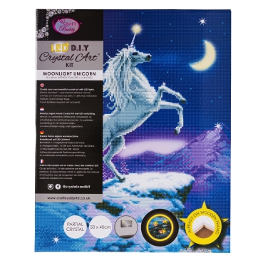 Preview: Craft Buddy CAK-XLED14 Framed LED Crystal Art Holzrahmen Moonlight Unicorn