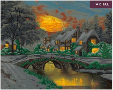 Preview: Craft Buddy CAK-TK10LED Thomas Kinkade Framed Crystal Art Holzrahmen Cobblestone Christmas