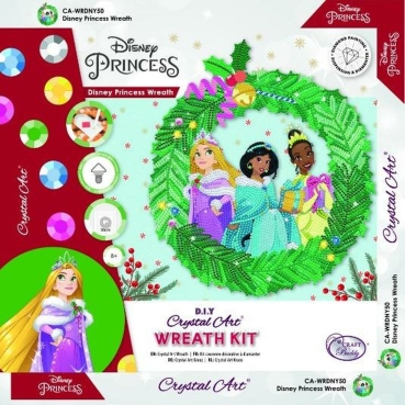 Preview: Craft Buddy CA-WRDNY50 Crystal Art Wreath Kit Kranz aus MDF 30 x 30 cm Disney Princesses