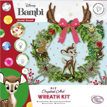 Preview: Craft Buddy CA-WRDNY51 Crystal Art Wreath Kit Kranz aus MDF 30 x 30 cm Disney Bambi