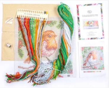Preview: Craft Buddy CSCU2-WROB Cross Stitch Cushion Kit Kreuzstich Sticken Kissen Winter Robin
