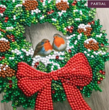 Preview: Craft Buddy CCK-XM105 Crystal Art Card 18 x 18 cm Wreath & Robins