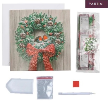Preview: Craft Buddy CCK-XM105 Crystal Art Card 18 x 18 cm Wreath & Robins