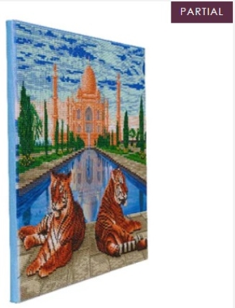 Preview: Craft Buddy CAK-A163L Framed Crystal Art Holzrahmen Taj Mahal Tigers