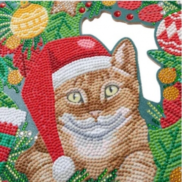 Craft Buddy CA-WR13 Crystal Art Kit Wreath 30 x 30 cm Christmas Cat