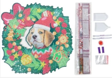 Craft Buddy CA-WR12 Crystal Art Kit Wreath 30 x 30 cm Christmas Dog