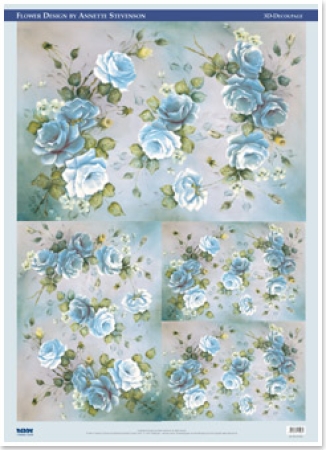 Decoupagepapier 1 Bogen, 70 x 48 cm, Rosen, blau