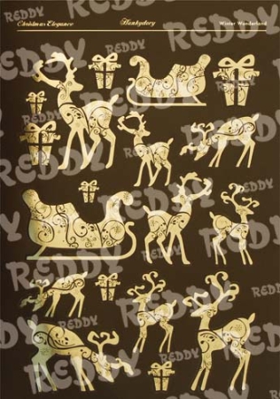 Reddy DeLuxe Stanzbogen Rentiere mit Schlitten, braun, gold laminiert