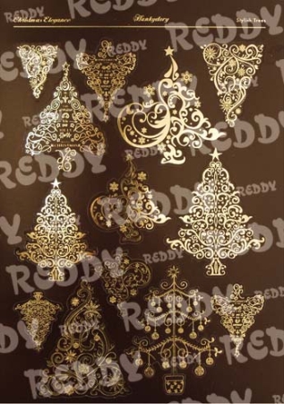 Reddy DeLuxe Stanzbogen Weihnachtsbäume, braun, gold laminiert