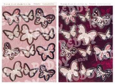 Reddy DeLuxe Stanzbogenset silber laminiert, Floating Butterflies, lila-violett