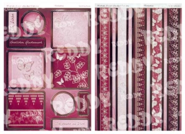 Reddy DeLuxe Stanzbogen silber laminiert, Sparkling Stones + Ränderbogen, lila-violett