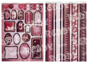 Reddy DeLuxe Stanzbogen silber laminiert, Flutterby + Ränderbogen, lila-violett