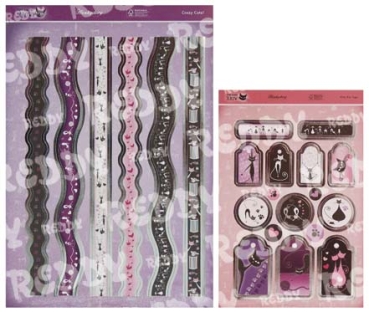 Reddy DeLuxe Stanzbogen, Crazy Catz, Ränder A4 & Motivbogen A5, silber laminiert