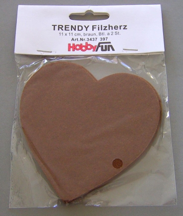 Hobbyfun Filz-Herz 11 x 11 cm braun 2 Stück