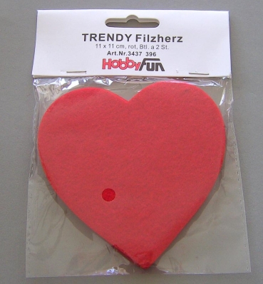 Hobbyfun Filz-Herz 11 x 11 cm rot 2 Stück