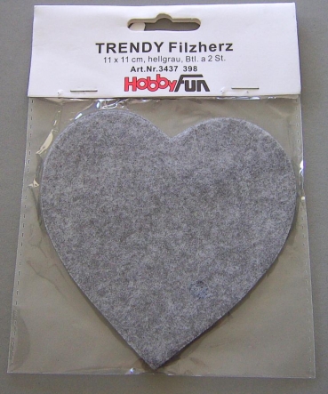 Hobbyfun Filz-Herz 11 x 11 cm hellgrau 2 Stück