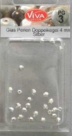 VIVA Glas Perlen Doppelkegel silber 4 mm 25 Stück