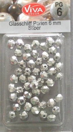 VIVA Glas Glasschliff Perlen 6 mm silber 50 Stück
