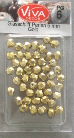 VIVA Glas Glasschliff Perlen 6 mm gold 50 Stück
