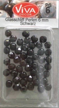 VIVA Glas Glasschliff Perlen 6 mm schwarz 50 Stück