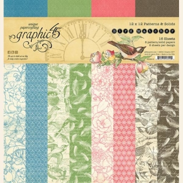 Graphic 45 Bird Watcher 12 x 12 Inch Pattern & Solids Paper Pad