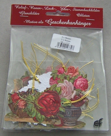 5 Geschenkanhänger mit goldener Kordel Rosen 6 x 5,5 cm