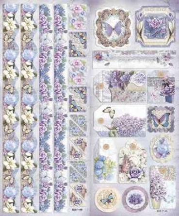 Preview: Le Suh Geprägte Sticker Schmetterling Blumen blau
