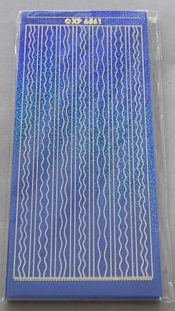 Stickerbogen 10 x 23 cm holografisch Bordüren und Wellen blau