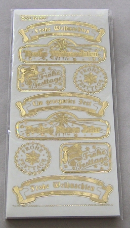 Stickerbogen 10 x 23 cm "Frohe Weihnachten und anderes" gold