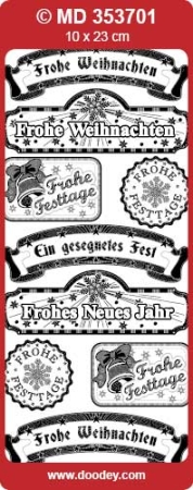 Preview: Stickerbogen 10 x 23 cm "Frohe Weihnachten und anderes" gold