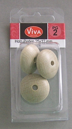 VIVA Decor Holzperlen Scheibe 25 x 12 mm 3 Stück