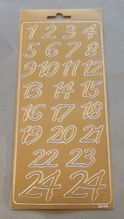 Stickerbogen 10 x 23 cm Ziersticker Zahlen 1 - 24 gold