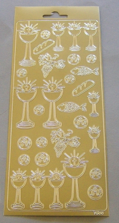 Stickerbogen 10 x 23 cm Ziersticker Kommunion / Konfirmation gold
