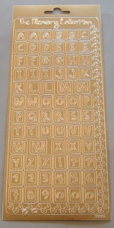 Stickerbogen 10 x 23 cm Ziersticker Alphabet / Zahlen gold