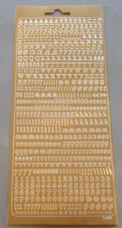 Stickerbogen 10 x 23 cm Ziersticker Alphabet / Zahlen gold